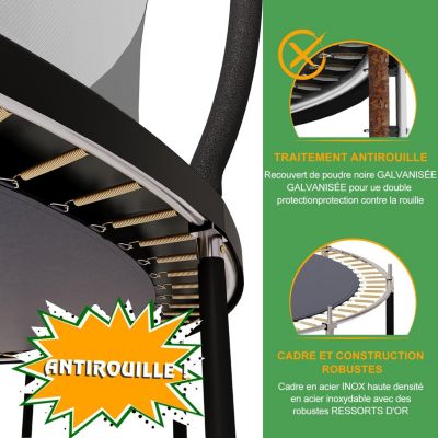 Trampoline Extérieur 305 cm, Certifié GS, pour Enfants, avec Filet de Sécurité