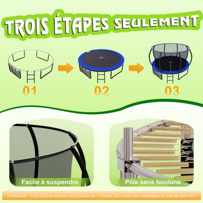 Trampoline Extérieur 305 cm, Certifié GS, pour Enfants, avec Filet de Sécurité