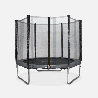 Trampoline rond D. 250cm gris avec son filet de protection - Pluton - Trampoline de jardin 2.5m, Qualité PRO. , Normes EU.