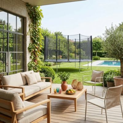 Trampoline rond D. 400cm gris avec son filet de protection - Mercure - Trampoline de jardin 400 cm 4m, Qualité PRO. , Normes EU