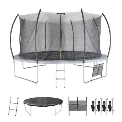 Trampoline rond D. 430cm gris avec filet de protection intérieur - Venus Inner XXL    échelle. bâche. filet pour chaussures et kit