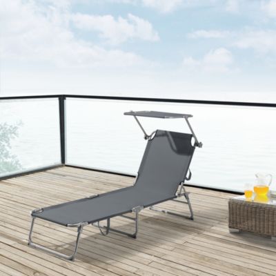 Transat avec Pare-Soleil Getaria Acier Polyester Argenté Mat Gris Foncé en.casa