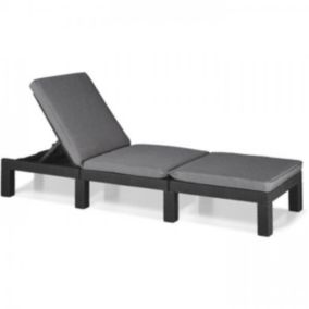 Transat Bain de soleil - Allibert by KETER   DAYTONA   en résine imitation rotin tressé   coussin   dossier réglable - gris g
