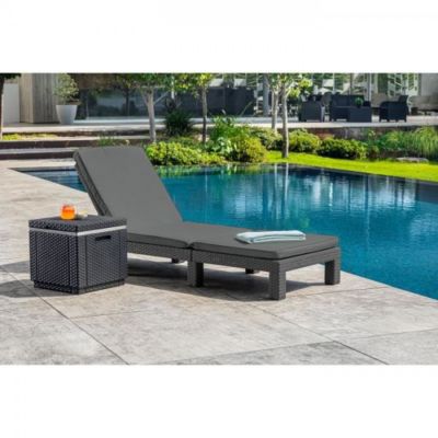 Transat Bain de soleil - Allibert by KETER   DAYTONA   en résine imitation rotin tressé   coussin   dossier réglable - gris g
