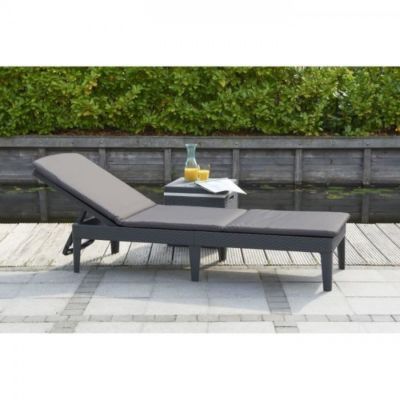 Transat Bain de soleil - Keter - Chaise longue avec coussin Jaipur Graphite - Pliable - Résistant aux intempéries
