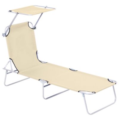 Transat bain de soleil pliable grand confort dossier et pare-soleil réglable multi-positions beige