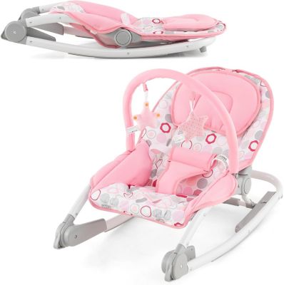 Transat Bebe Pliable 2 en 1, Dossier à 3 Niveaux, Coussin et Barre, Ceinture de Sécurité, Charge 9 KG, pour 0-6 Mois (Rose)