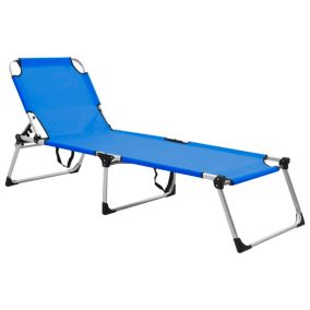 Transat chaise longue bain de soleil aluminium bleu Helloshop26