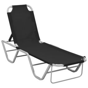 Transat chaise longue bain de soleil aluminium noir Helloshop26