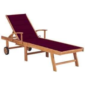 Transat chaise longue bain de soleil bois bordeaux Helloshop26