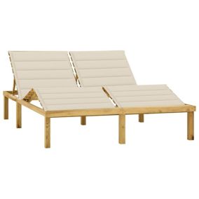 Transat chaise longue bain de soleil bois crème Helloshop26