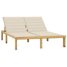 Transat chaise longue bain de soleil bois crème Helloshop26