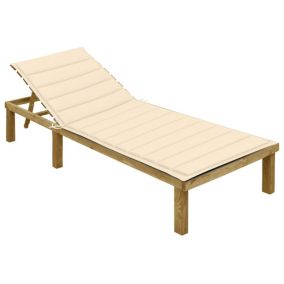 Transat chaise longue bain de soleil bois crème Helloshop26