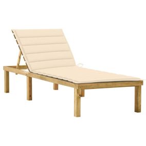 Transat chaise longue bain de soleil bois crème Helloshop26