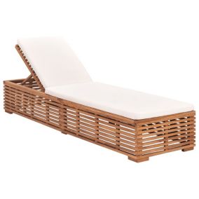 Transat chaise longue bain de soleil bois crème Helloshop26