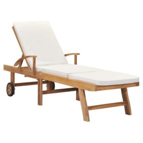 Transat chaise longue bain de soleil bois crème Helloshop26