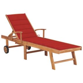 Transat chaise longue bain de soleil bois rouge Helloshop26