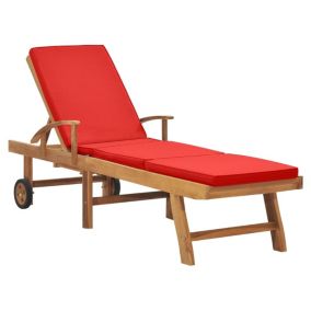 Transat chaise longue bain de soleil bois rouge Helloshop26