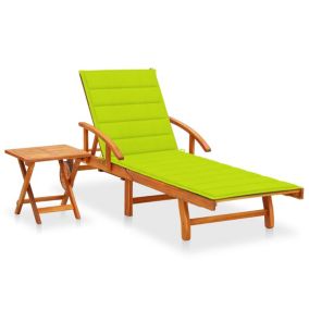 Transat chaise longue bain de soleil lit de jardin terrasse meuble d'extérieur avec table et coussin bois d'acacia 02.0012633