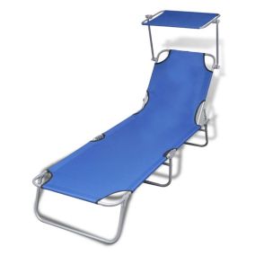 Transat chaise longue bain de soleil tissu bleu Helloshop26