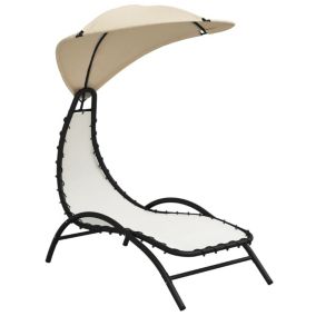 Transat chaise longue bain de soleil tissu crème Helloshop26