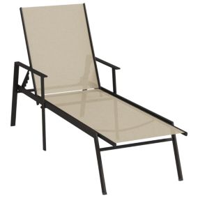 Transat chaise longue bain de soleil tissu crème Helloshop26