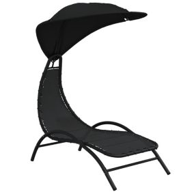 Transat chaise longue bain de soleil tissu noir Helloshop26