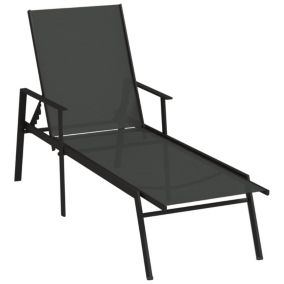 Transat chaise longue bain de soleil tissu noir Helloshop26