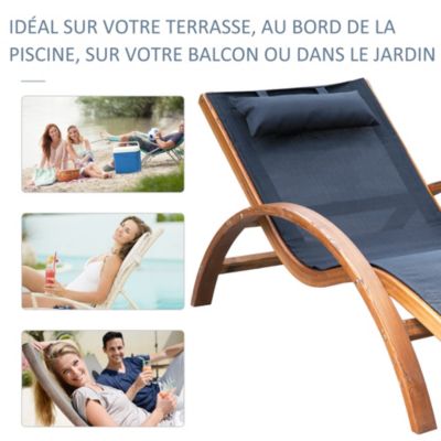 Transat chaise longue design style tropical bois massif naturel coloris ...