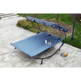 Transat de jardin 2 personnes avec pare-soleil gris ALOHA