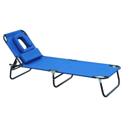 Transat de jardin Outsunny, avec fenêtre de lecture, pour plage et jardin, bleu
