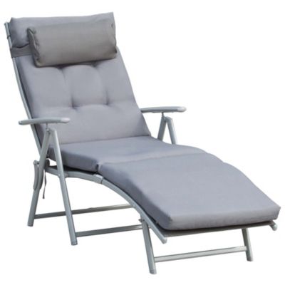 Transat de jardin, pliable, avec coussin, métal et tissu, pour terrasse et jardin, Gris