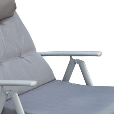 Transat de jardin, pliable, avec coussin, métal et tissu, pour terrasse et jardin, Gris