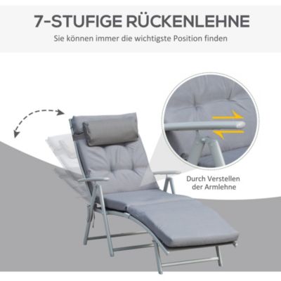 Transat de jardin, pliable, avec coussin, métal et tissu, pour terrasse et jardin, Gris