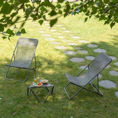 Transat pliant Lafuma Maxi Transat acier gris et polyester marron graphite