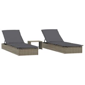 Transats chaise longue 2 pièces avec resine gris Helloshop26