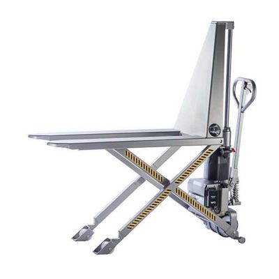 Transpalette haute levée électrique en inox 304 - Fourches 1200x560mm - Anticorrosion - Agroalimentaire, cantines collectives, etc