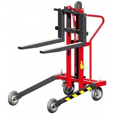 Transpalette manuel élévateur à fourches 775x540mm - Mini gerbeur avec roues tout terrain - Pliable et transportable facilement -