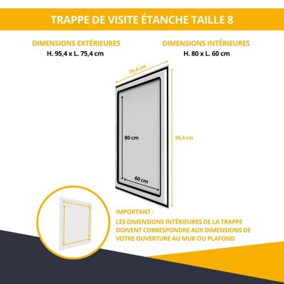 Trappe de Visite étanche pour murs et plafonds en acier blanc - Dimensions de passage : 800 x 600 mm - ATOLE