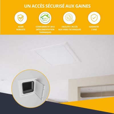 Trappe de Visite étanche pour murs et plafonds en acier blanc - Dimensions de passage : 800 x 600 mm - ATOLE