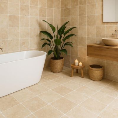 Travertin sol et mur en pierre matifiée crème L.40 x l.40 cm x ép.12 mm, Travertino