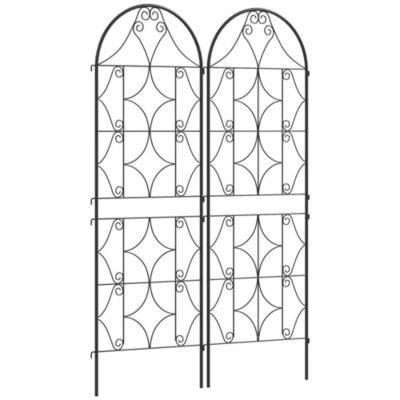 Treillis de jardin effet fer forgé - lot de 2 supports pour plantes grimpantes - 50 x 150 cm - métal époxy noir