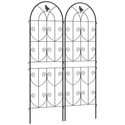 Treillis de jardin effet fer forgé oiseau - 2 supports plantes grimpantes - 50 x 150 cm - métal époxy noir