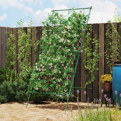 Treillis en acier vert en A 101x133x227 cm pour plantes grimpantes légumes fleurs jardin extérieur