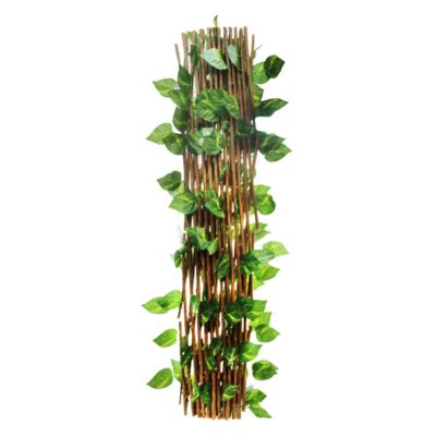 Treillis Extensible en Bois Naturel avec des feuilles artificielles - Longueur 300 x Largeur 60 cm