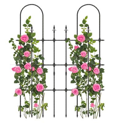 Treillis Jardin pour Plantes Grimpantes, Support de Plantes en Métal avec Revêtement en PE et Piquets Aiguisés, 147 X 186 CM