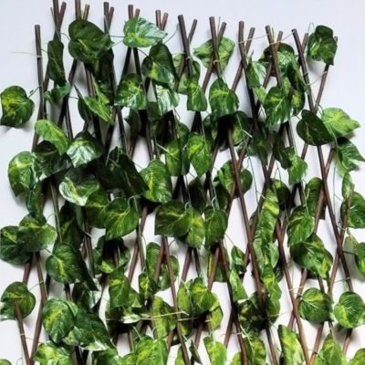 Treillis Osier Avec Feuilles Composition 100% Osier Feuilles De Lierre PVC 100 X 200 CM Arbres De Plantes Decoration Jardin