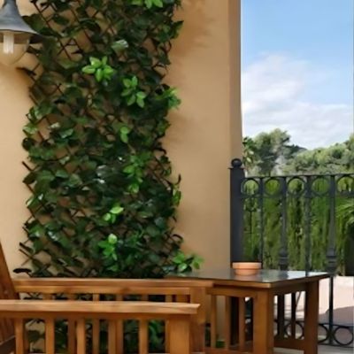 Treillis Osier Avec Feuilles Composition 100% Osier Feuilles De Lierre PVC 100 X 200 CM Arbres De Plantes Decoration Jardin