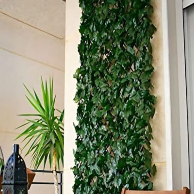 Treillis Osier Avec Feuilles Composition 100% Osier Feuilles De Lierre PVC 100 X 200 CM Arbres De Plantes Decoration Jardin