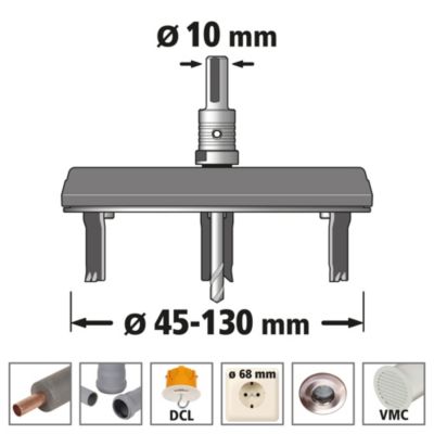 Trépan réglable Wolfcraft ø45 / 130 mm pour bois, aggloméré et contreplaqué